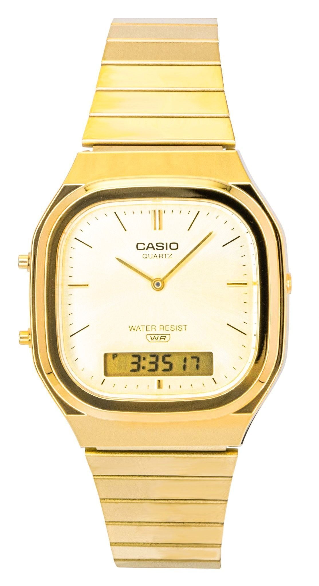 Casio Vintage Analog Digital Gold Tone Stainless Steel Gold Dial Quartz AQ-240EG-9A Unisex Watch
