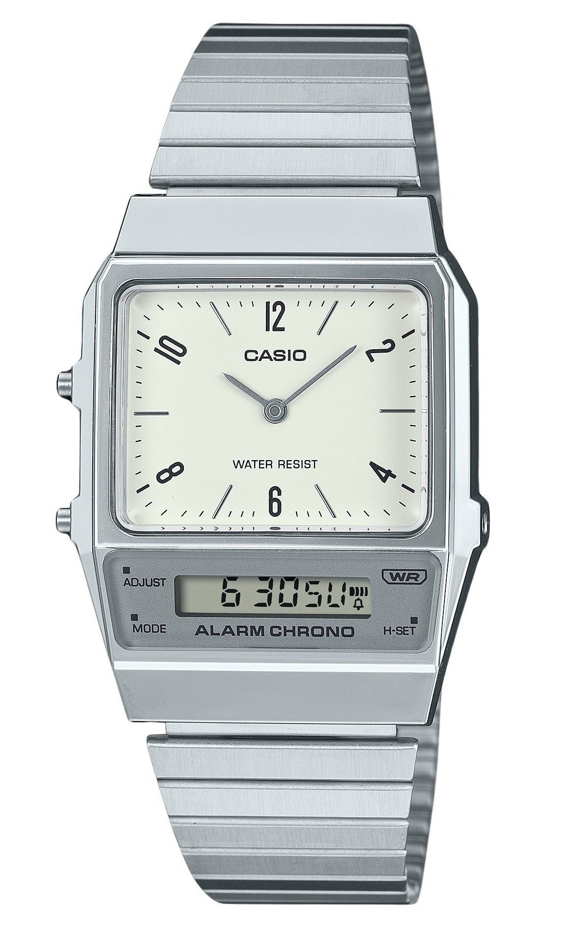 Casio Vintage Analog Digital Dual Time Stainless Steel Bracelet White Dial Quartz AQ-800E-7A2 Unisex Watch