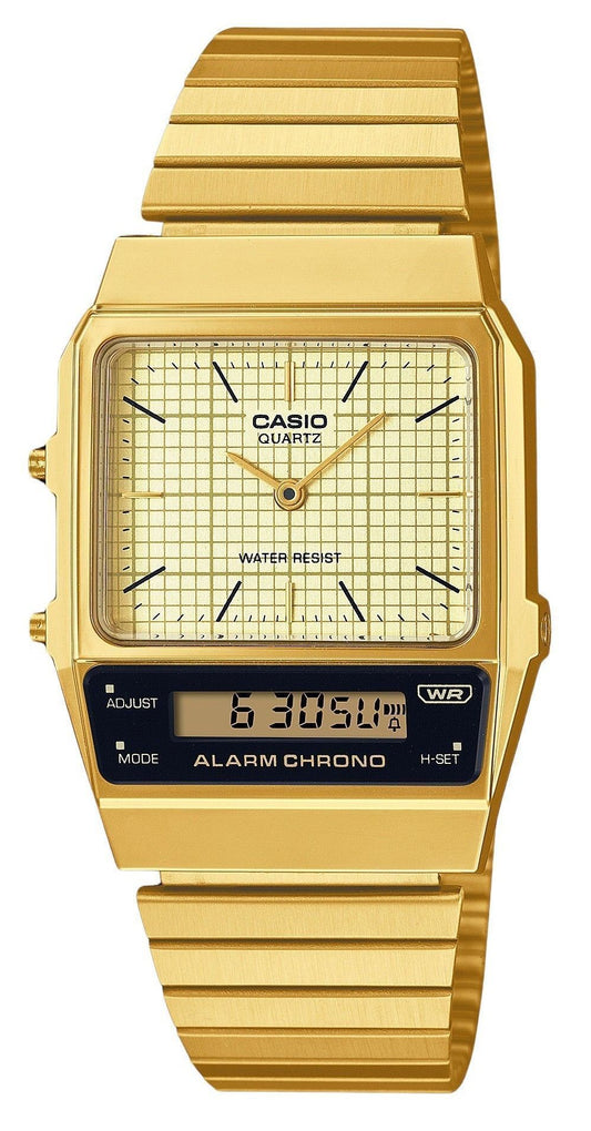 Refurbished Casio Vintage Analog Digital Gold Ion Plated Stainless Steel Beige Dial Quartz AQ-800EG-9A Unisex Watch