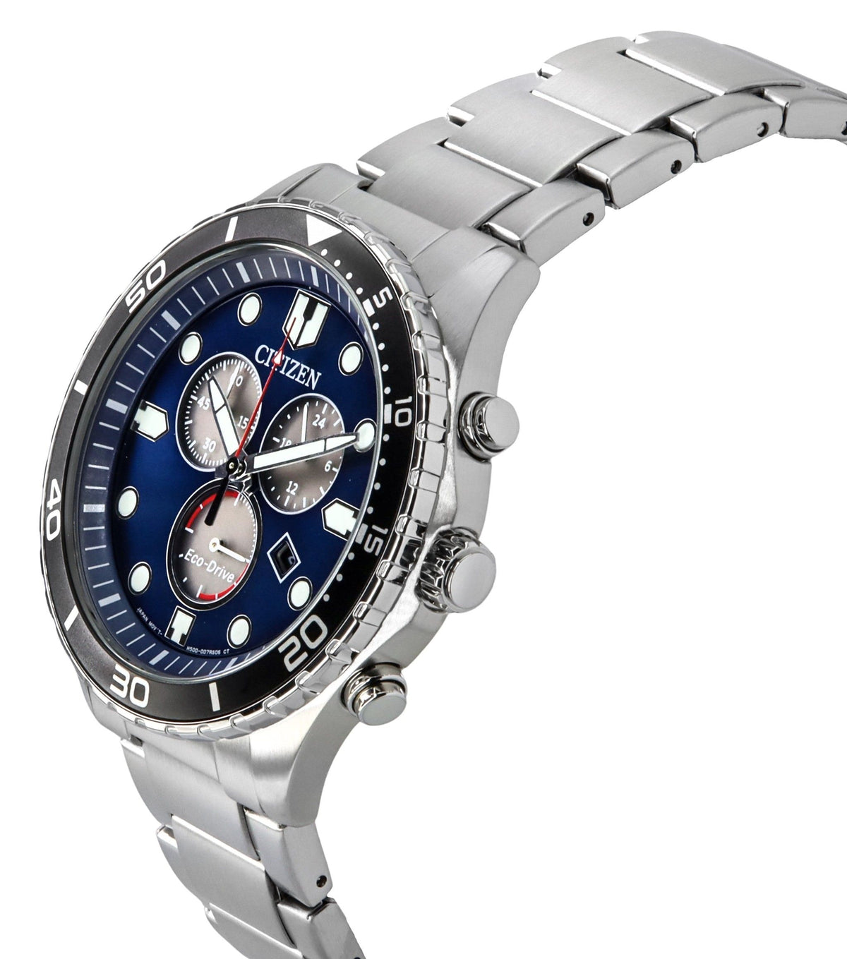 Citizen Sporty-Aqua Chronograph Stainless Steel Blue Dial Eco-Drive AT2560-84L 100M Men's Watch