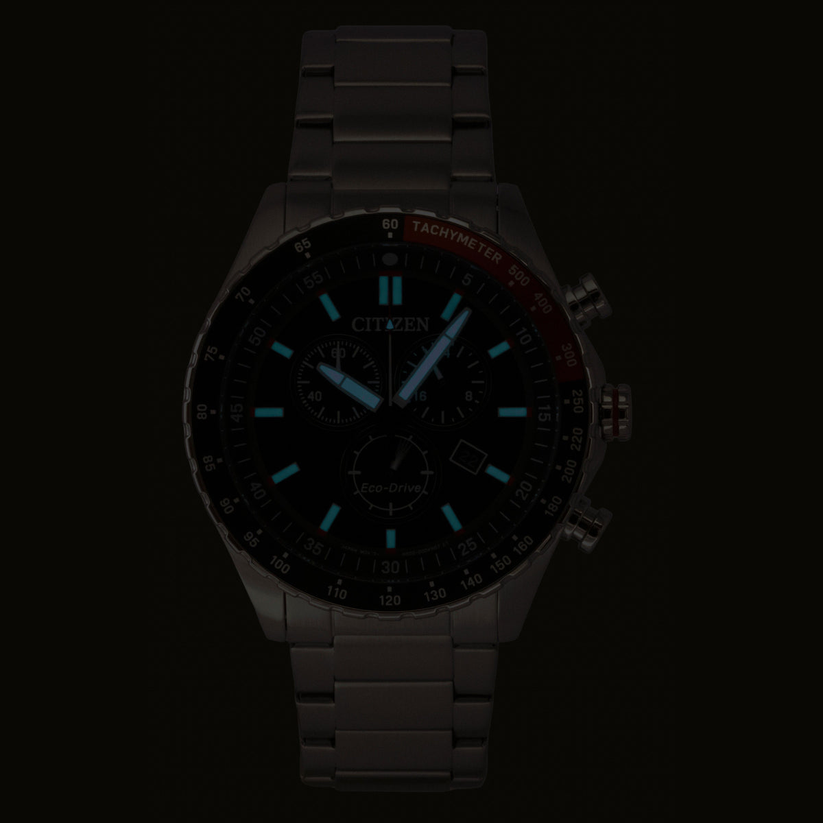 Citizen Eco-Drive Chronograph Stainless Steel Black Dial Solar AT2566-88E 100M Men's Watch