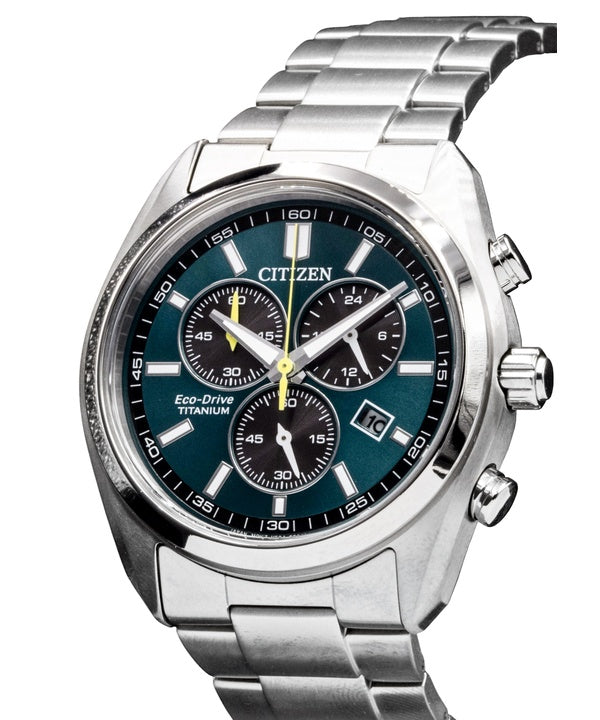 Citizen Chronograph Super Titanium Green Dial Eco-Drive AT2590-59X Men's Watch