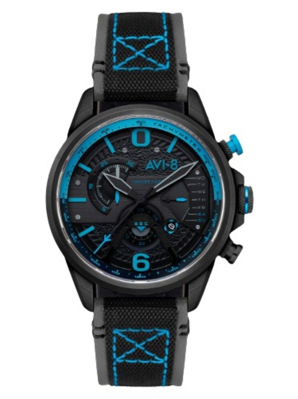 AVI-8 Hawker Hurricane Dual Retrograde Chronograph Storm Black Leather Strap Black Dial Quartz AV-4056-0A Men's Watch