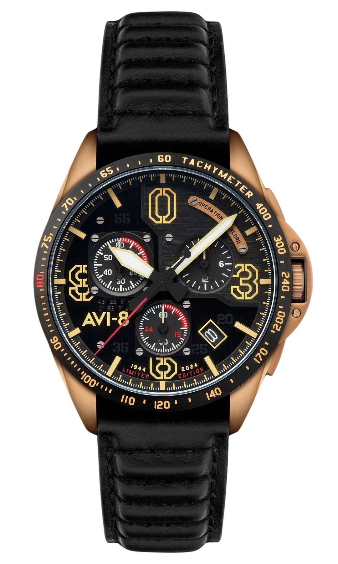 AVI-8 P-51 Mustang Blakeslee Chronograph D-Day 80 Limited Edition Omaha Black Dial Quartz AV-4077-06 Men's Watch