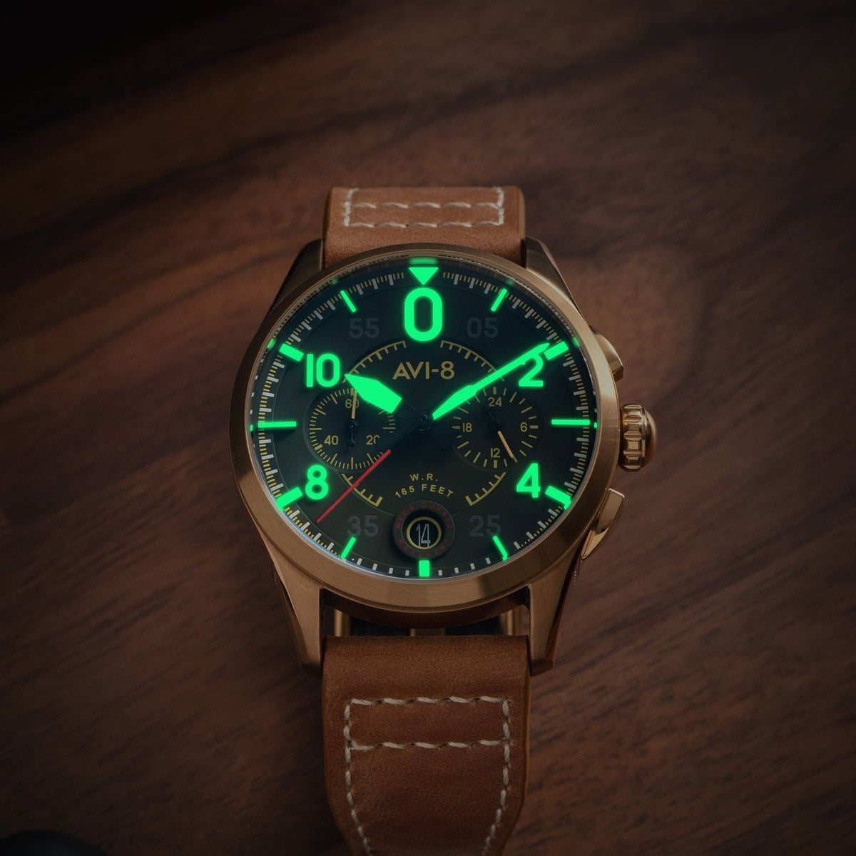 AVI-8 Spitfire Lock Chronograph Leather Strap Bronze Green Dial Quartz AV-4089-02 Men's Watch