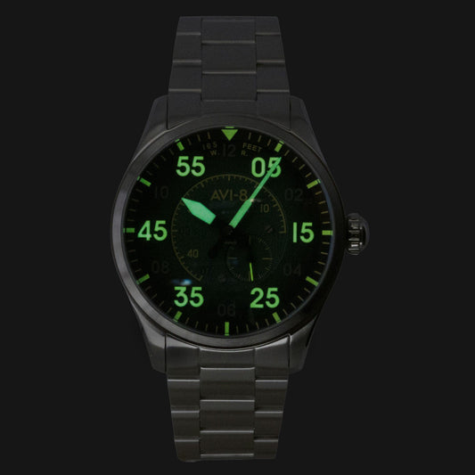 AVI 8 Spitfire Type 300 Tarmac Tracker Stainless Steel Green Dial Automatic AV-4147-22 Men's Watch