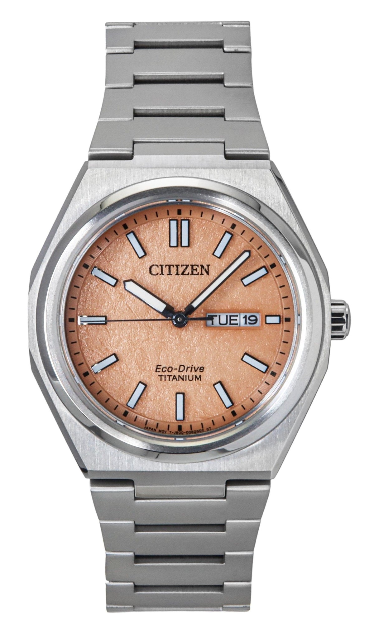 Citizen Zenshin Super Titanium Salmon Dial Eco-Drive AW0130-85Z 100M Men's Watch