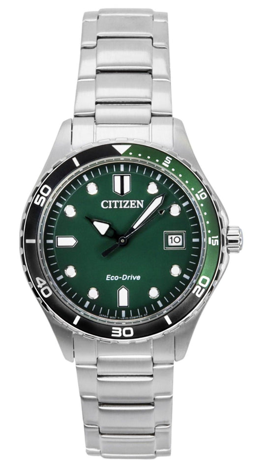 Citizen Eco-Drive Stainless Steel Green Dial AW1828-80X 100M Unisex Watch