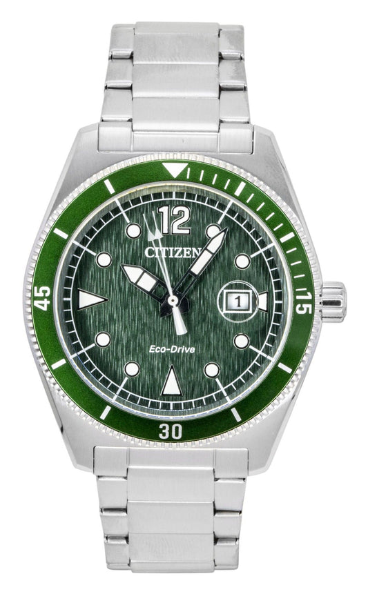 Citizen Eco-Drive Stainless Steel Green Dial Solar AW1880-55X 100M Men's Watch