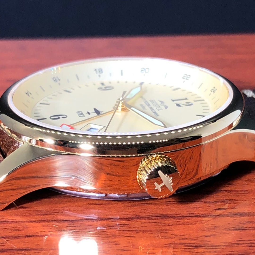 B17 Tribute Gold Finish Stainless Steel Beige Dial Brown Leather - Veloce - The App For Watch Collectors