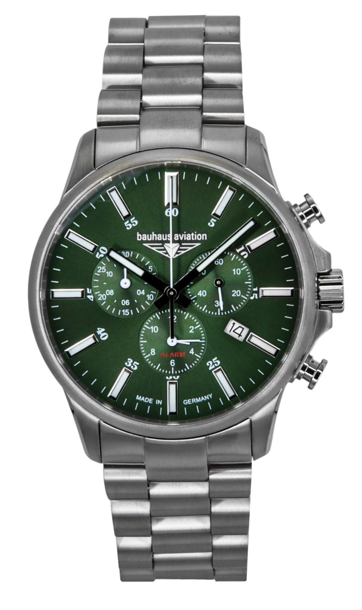 Bauhaus Aviation Chronograph Titanium Green Dial Quartz 2880M4 100M Men's Watch