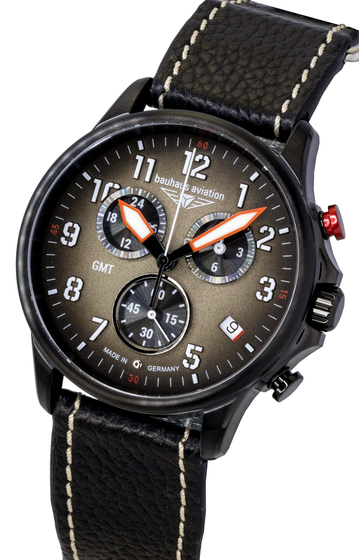 Bauhaus Aviation Chronograph Leather Strap Brown Dial Quartz 28861 100M Men's Watch