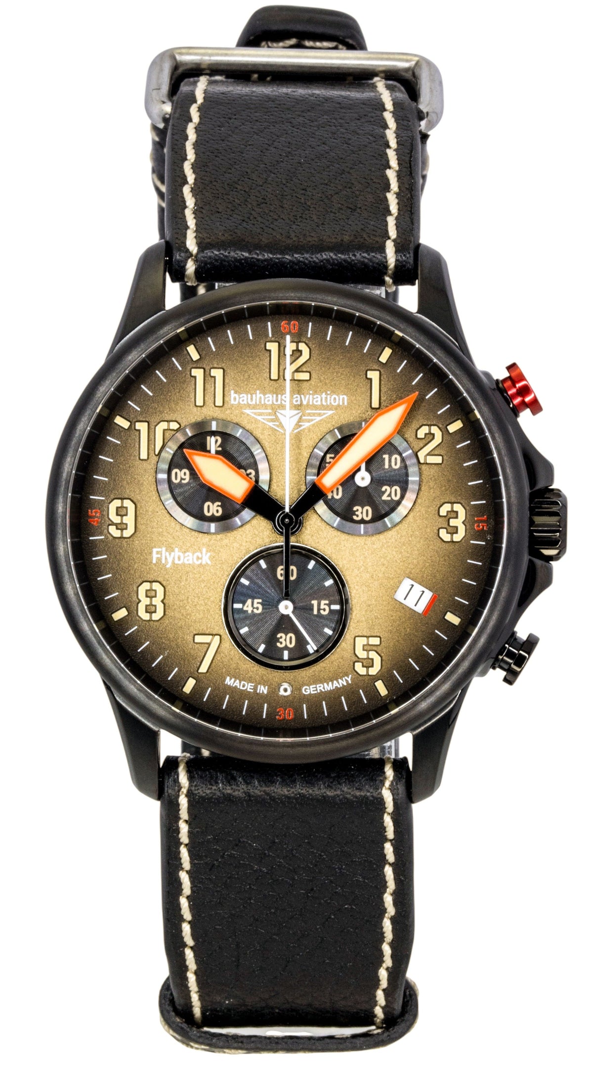 Bauhaus Aviation Flyback Chronograph Leather Strap Brown Dial Quartz 28885 100M Men's Watch