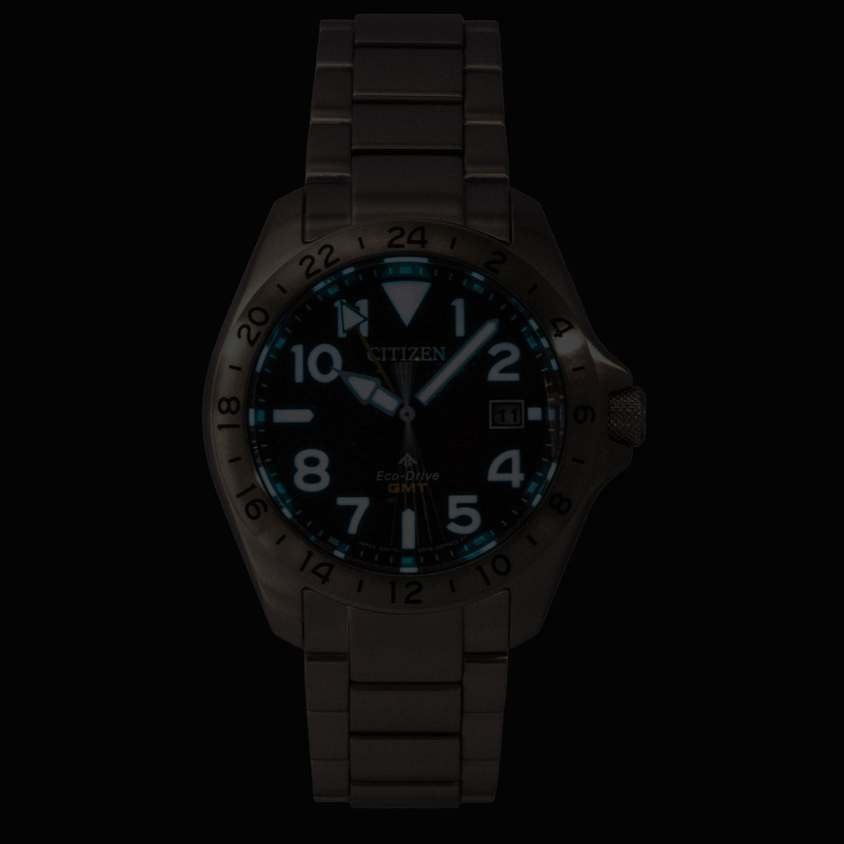 Citizen Promaster Land GMT Analog Stainless Steel Red Dial Eco-Drive BJ7150-50W 200M Men's Watch