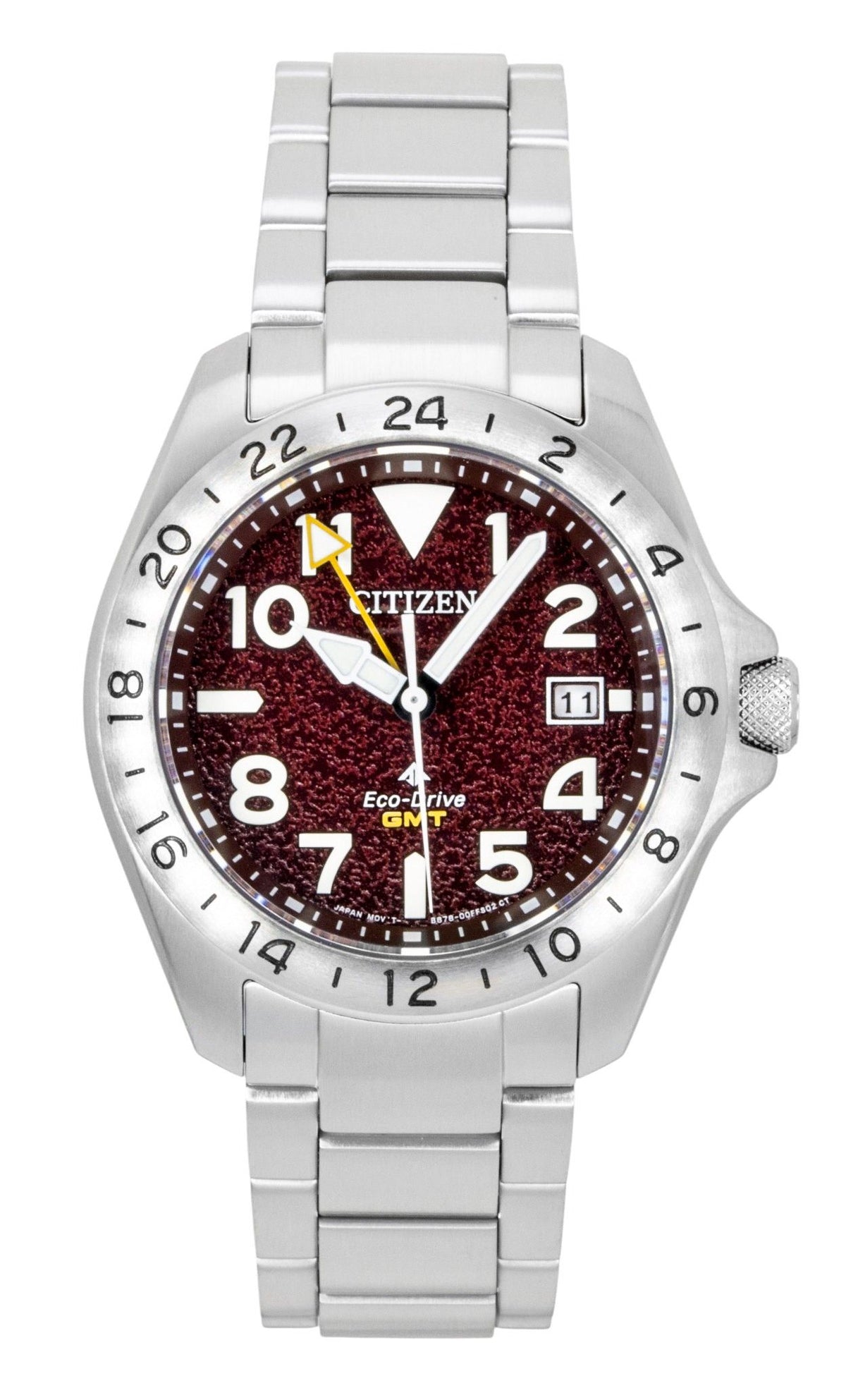 Citizen Promaster Land GMT Analog Stainless Steel Red Dial Eco-Drive BJ7150-50W 200M Men's Watch