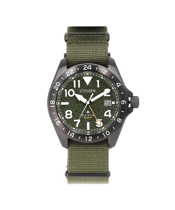 Citizen Promaster Land GMT Analog Green Nylon Strap Green Dial Eco-Drive BJ7155-05X 200M Men's Watch