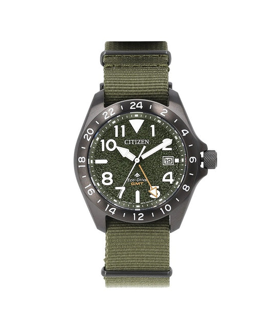 Citizen Promaster Land GMT Analog Green Nylon Strap Green Dial Eco-Drive BJ7155-05X 200M Men's Watch