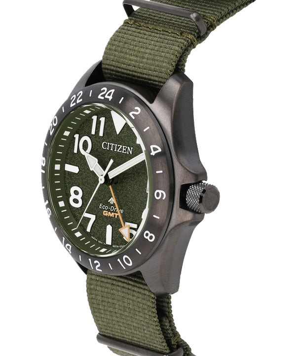 Citizen Promaster Land GMT Analog Green Nylon Strap Green Dial Eco-Drive BJ7155-05X 200M Men's Watch