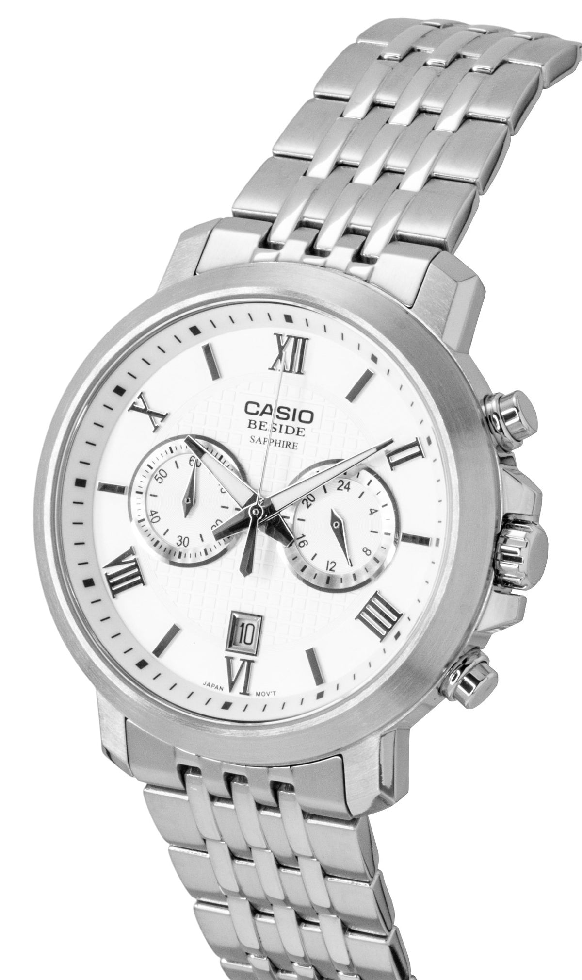 Casio Beside Chronograph Analog Stainless Steel White Dial Quartz BMS-500D-7A Men's Watch