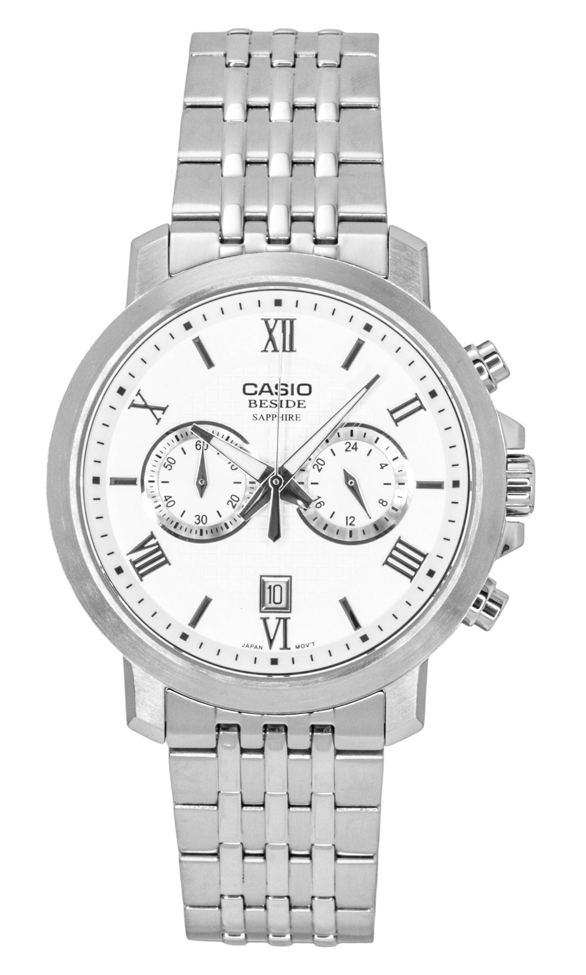 Casio Beside Chronograph Analog Stainless Steel White Dial Quartz BMS-500D-7A Men's Watch