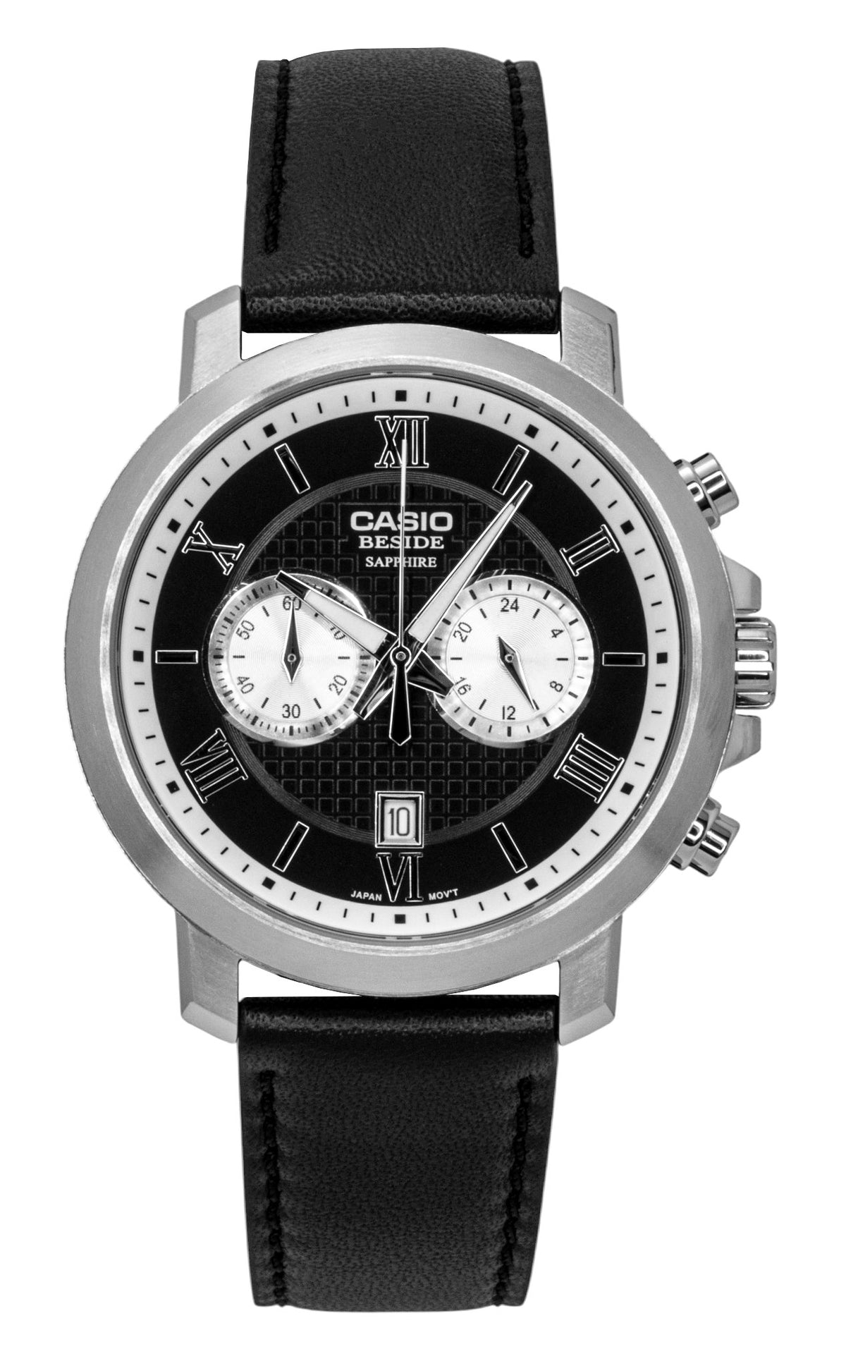 Casio Beside Chronograph Analog Leather Strap Black Dial Quartz BMS-500L-1A Men's Watch