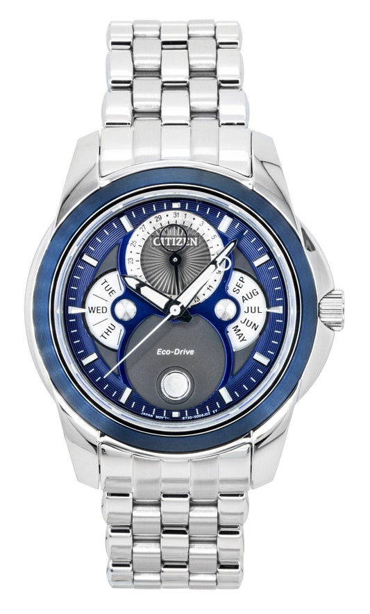Citizen Calendrier Moon Phase Stainless Steel Blue Dial Eco-Drive BU0088-51H 100M Men's Watch