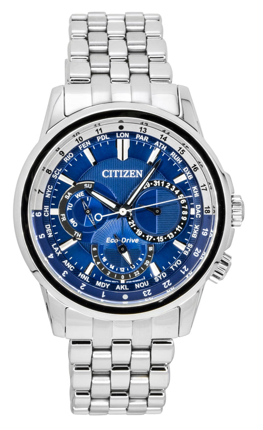 Citizen Calendrier World Time Stainless Steel Blue Dial Eco-Drive BU2021-51L 100M Men's Watch