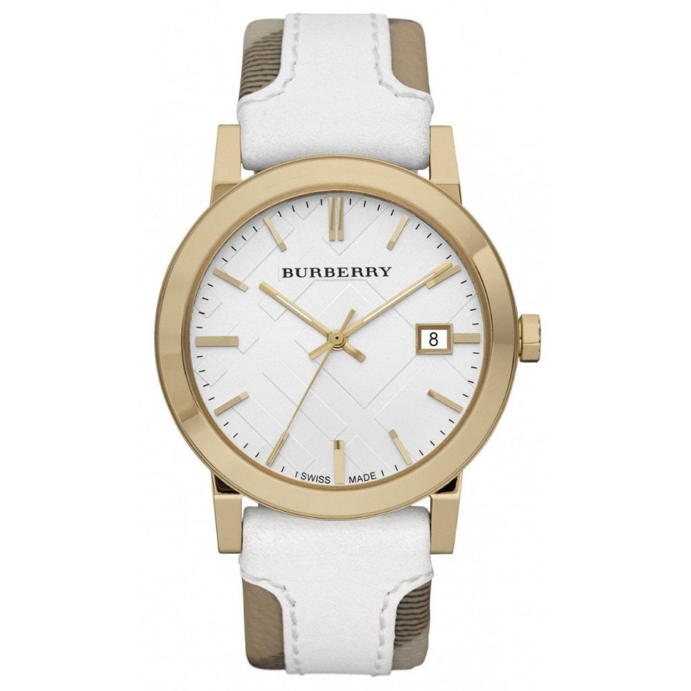 Burberry Watch The City Check Stamped White Gold Pvd Bu9015