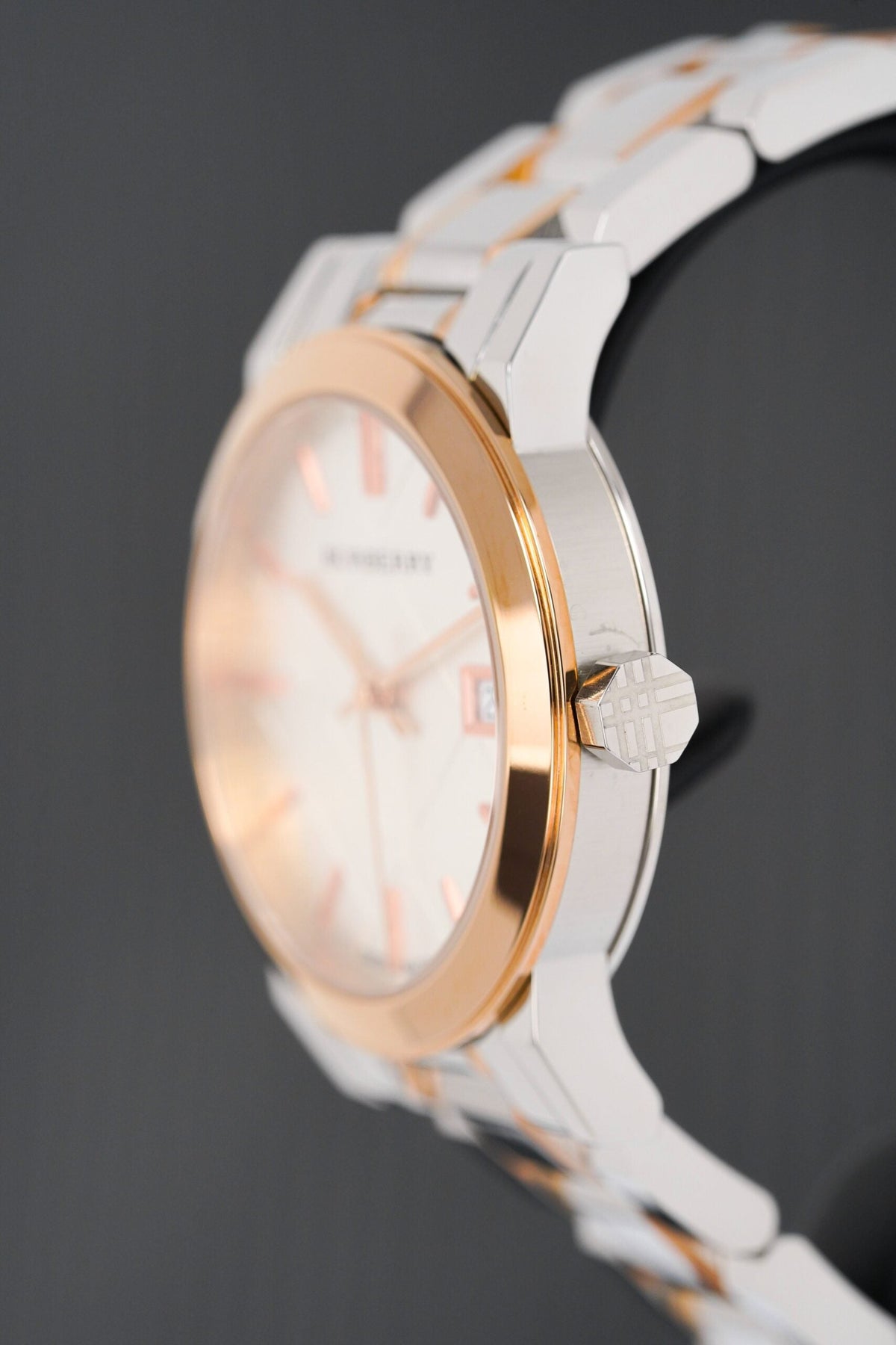 Burberry Ladies Watch Check Stamped Two Tone Bu9105