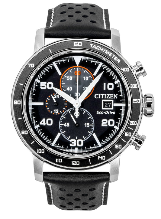 Citizen Brycen Chronograph Leather Strap Black Dial Eco-Drive CA0649-14E 100M Men's Watch