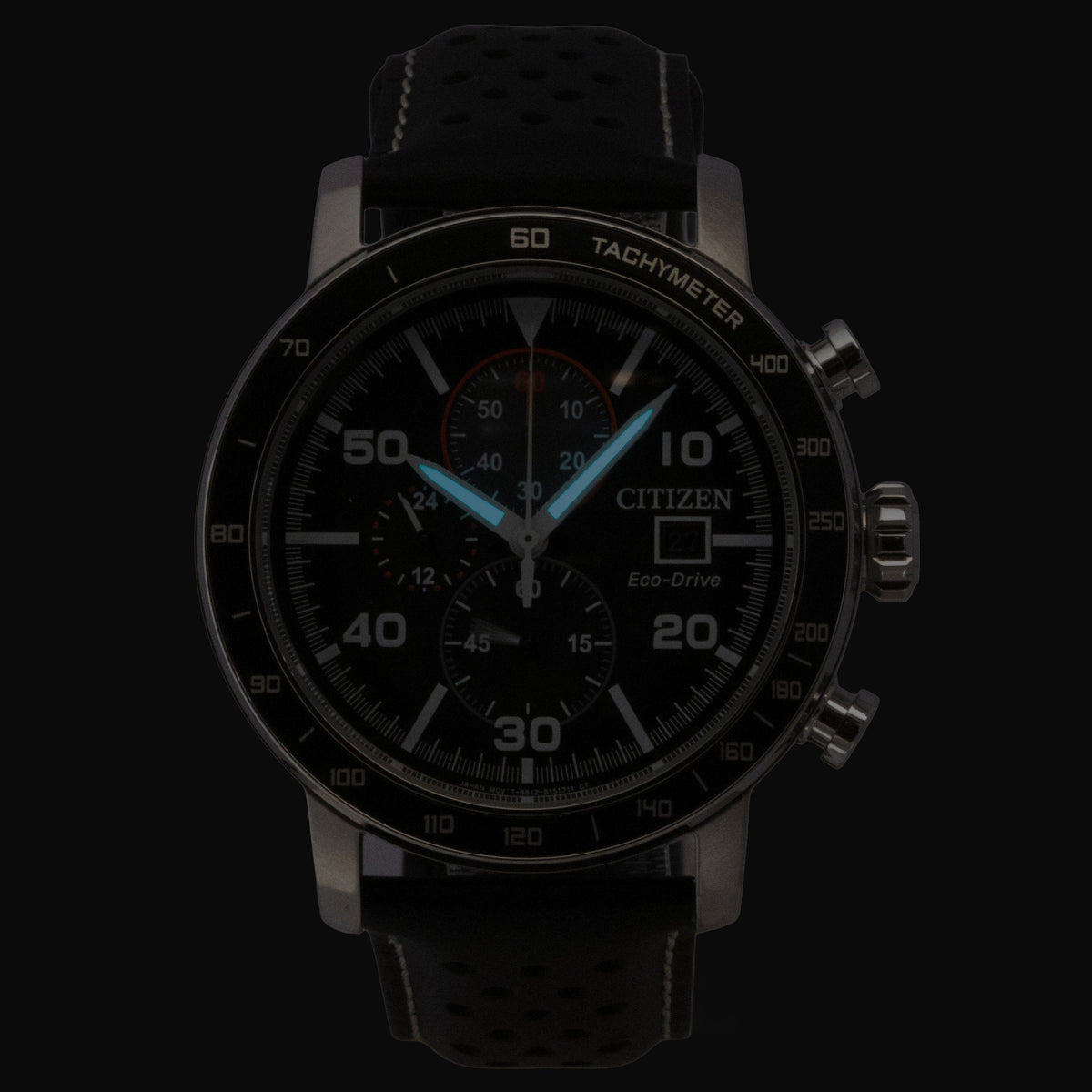 Citizen Brycen Chronograph Leather Strap Black Dial Eco-Drive CA0649-14E 100M Men's Watch