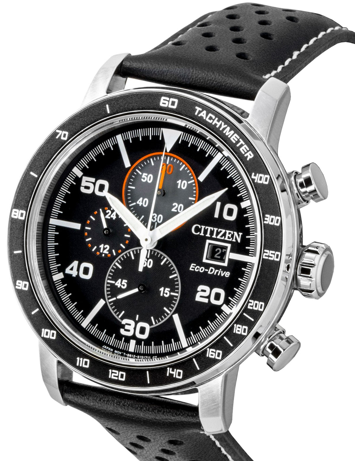 Citizen Brycen Chronograph Leather Strap Black Dial Eco-Drive CA0649-14E 100M Men's Watch