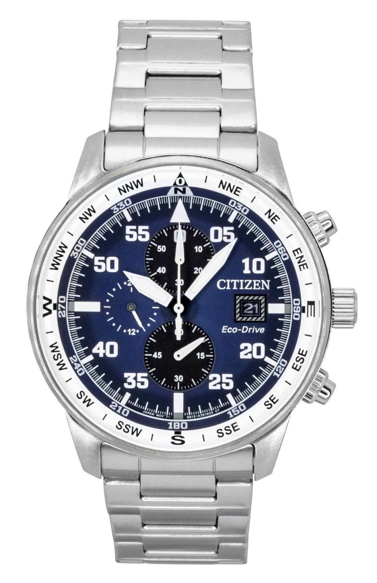 Citizen Eco-Drive Aviator Chronograph Stainless Steel Blue Dial CA0880-58L 100M Men's Watch