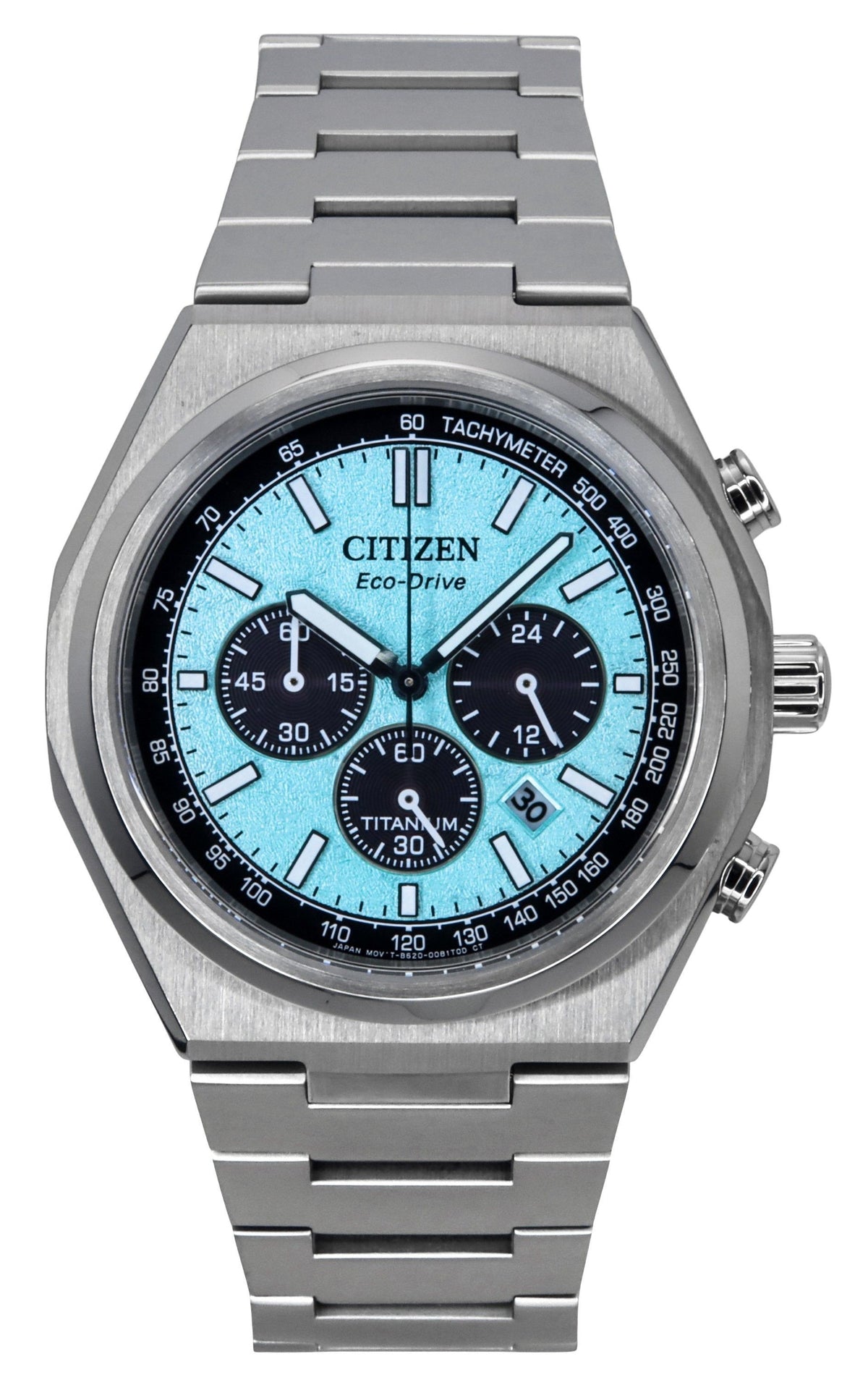 Citizen Zenshin Chronograph Super Titanium Ice Blue Dial Eco-Drive CA4610-85M 100M Men's Watch