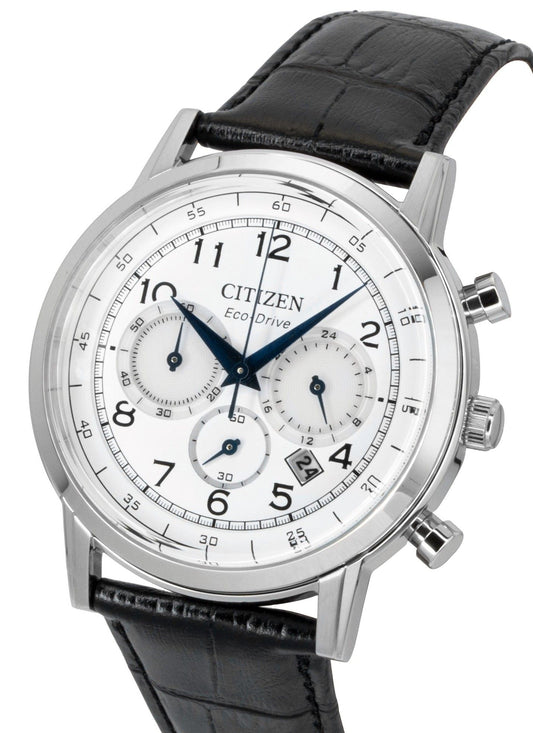 Citizen Eco-Drive Chronograph Leather Strap White Dial CA4630-02A Men's Watch
