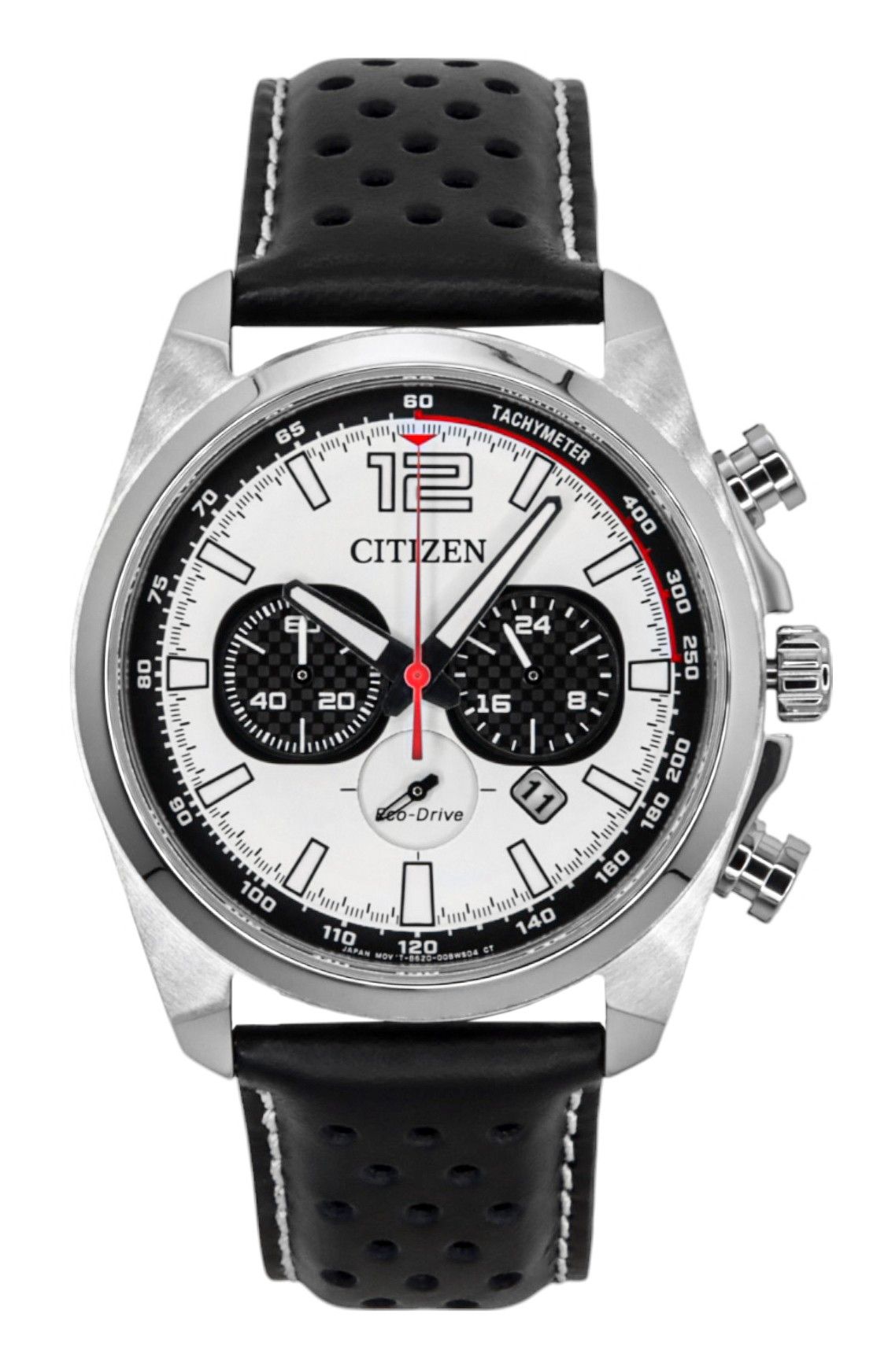 Citizen Eco-Drive Chronograph Leather Strap White Dial CA4640-09A 100M Men's Watch