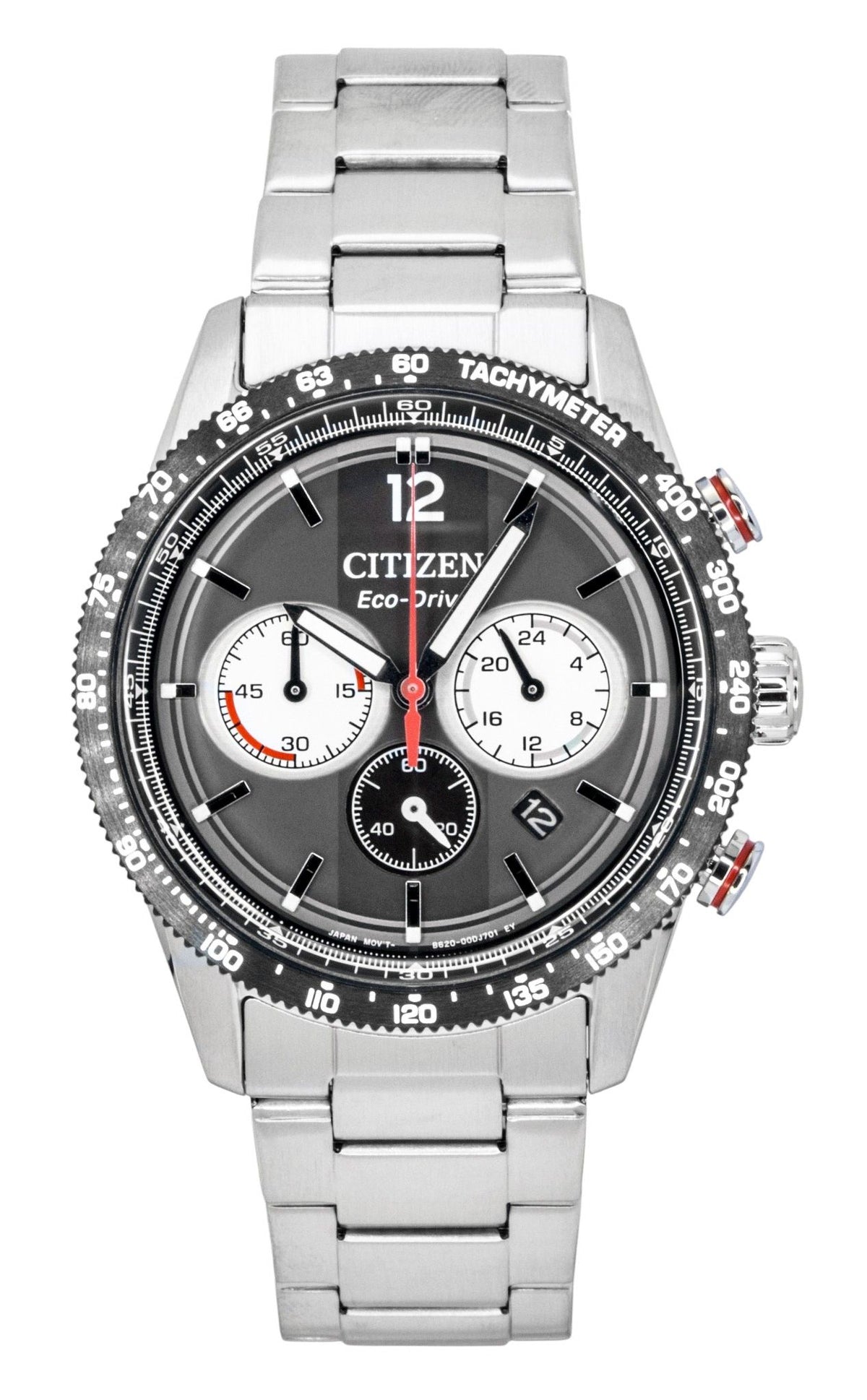Citizen Eco-Drive Chronograph Analog Stainless Steel Black Dial Solar CA4714-55E 100M Men's Watch