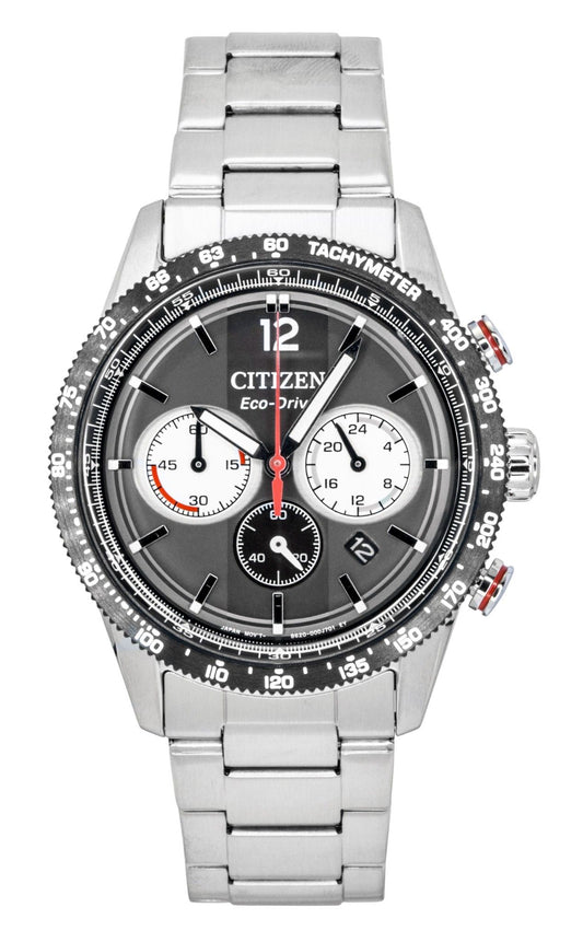 Citizen Eco-Drive Chronograph Analog Stainless Steel Black Dial Solar CA4714-55E 100M Men's Watch