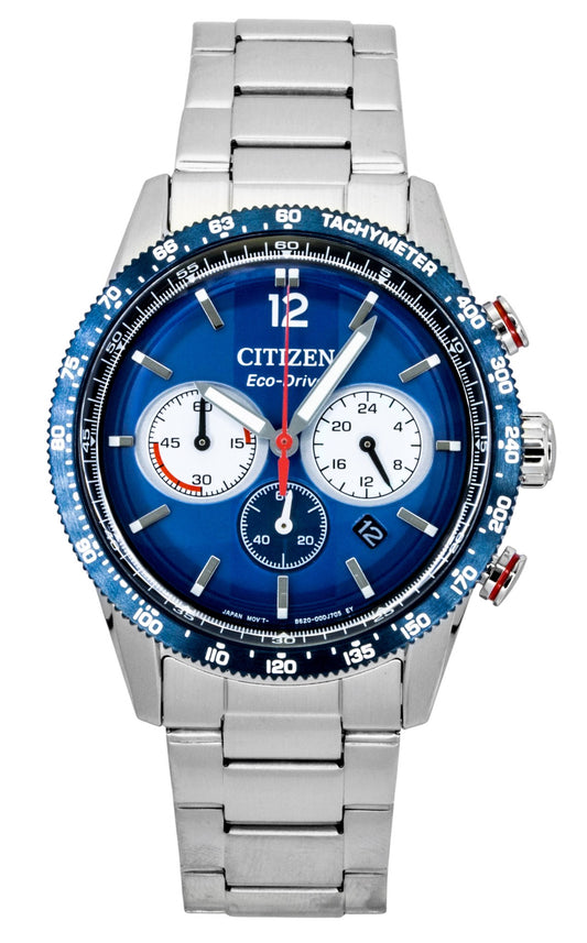 Citizen Eco-Drive Chronograph Stainless Steel Navy Blue Dial CA4716-50L 100M Men's Watch