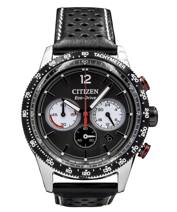 Citizen Racing Chronograph Leather Strap Black Dial Eco-Drive CA4717-06E Men's Watch