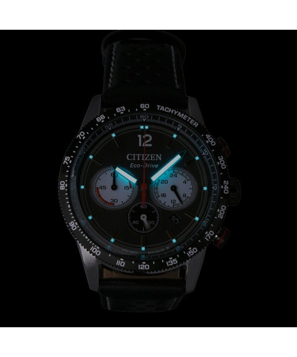 Citizen Racing Chronograph Leather Strap Black Dial Eco-Drive CA4717-06E Men's Watch