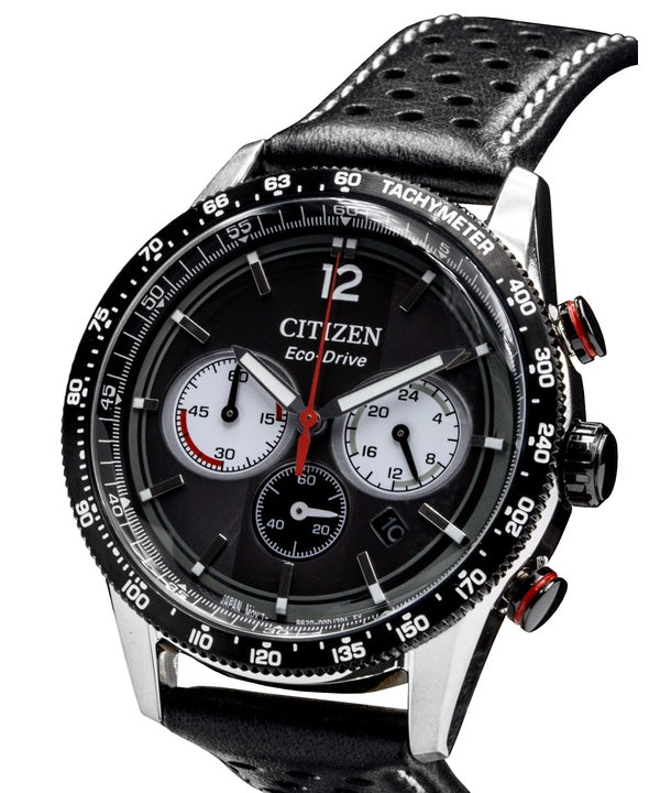 Citizen Racing Chronograph Leather Strap Black Dial Eco-Drive CA4717-06E Men's Watch