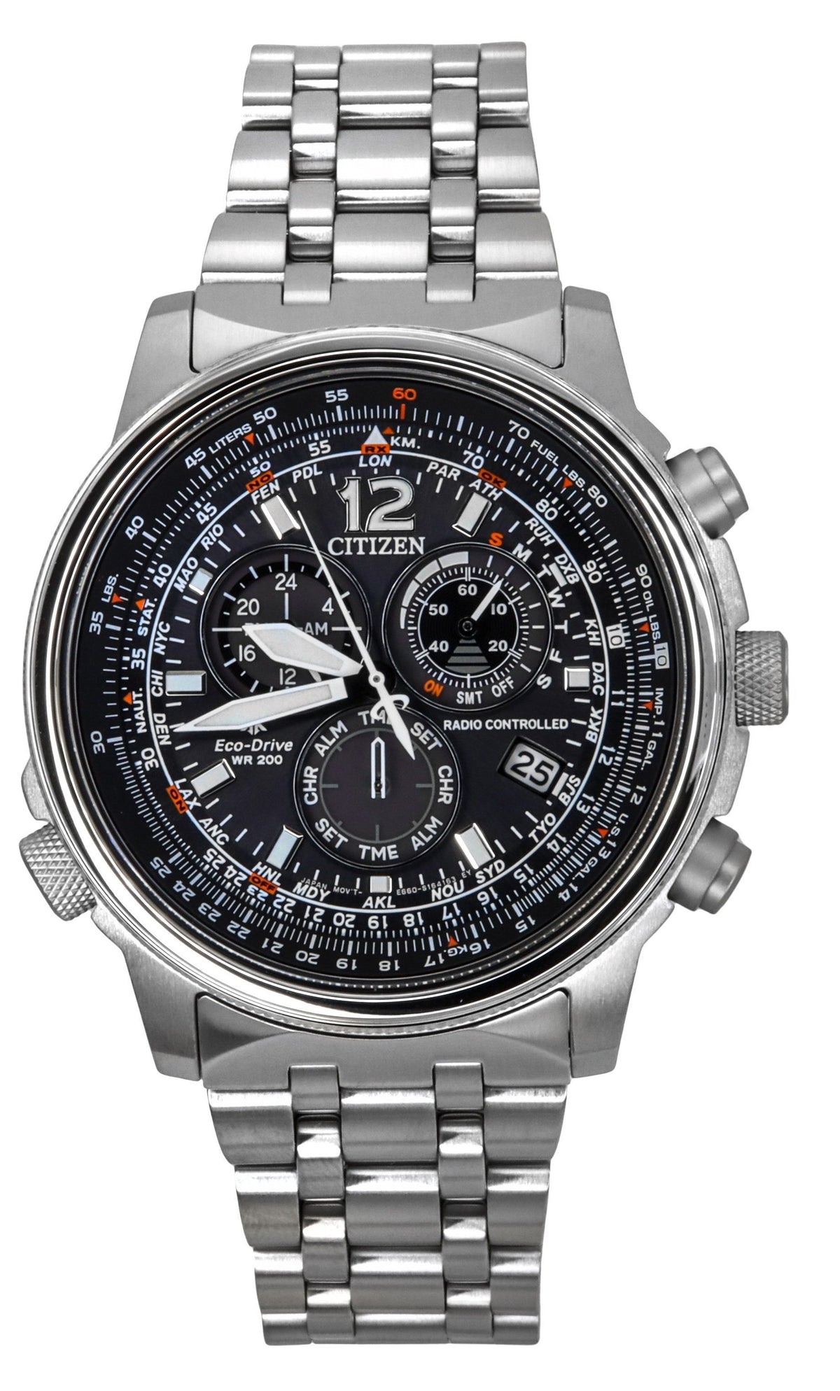 Citizen Promaster Sky Radio Controlled Chronograph Stainless Steel Black Dial Eco-Drive CB5860-86E 200M Men's Watch