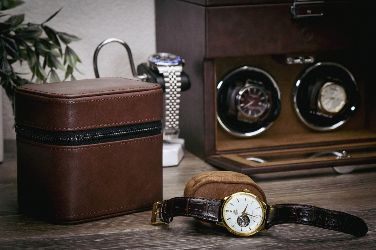 Watch and Jewelry Travel Case -  Coffee Brown Leather