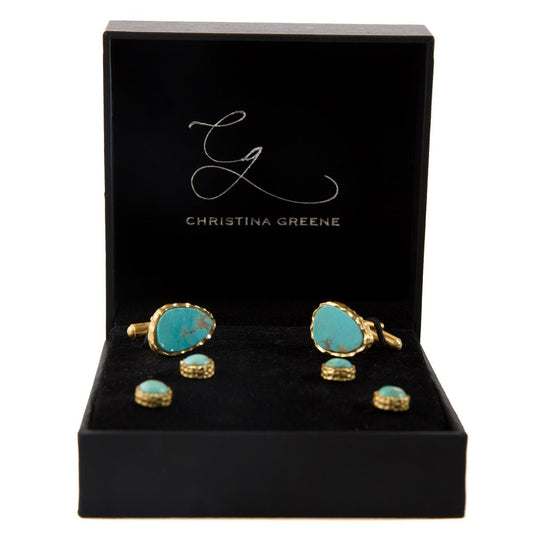 Men's Cufflink and Stud Set - Turquoise - Veloce - The App For Watch Collectors