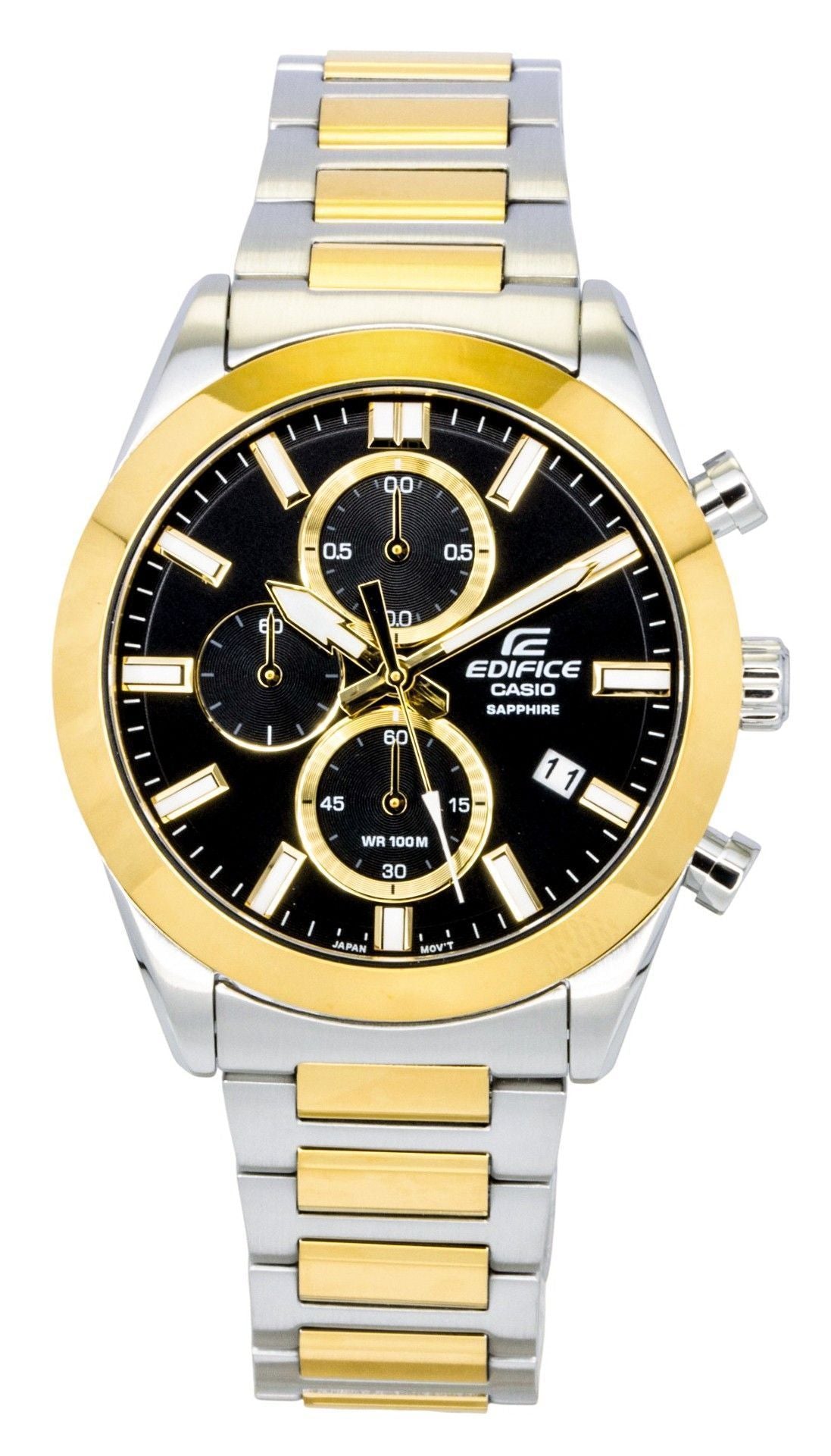 Casio Edifice Analog Chronograph Two Tone Stainless Steel Black Dial Quartz EFB-710SG-1AV 100M Men's Watch