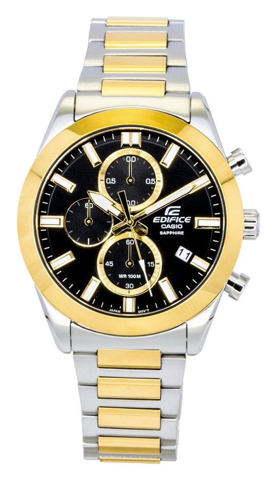 Casio Edifice Analog Chronograph Two Tone Stainless Steel Black Dial Quartz EFB-710SG-1AV 100M Men's Watch