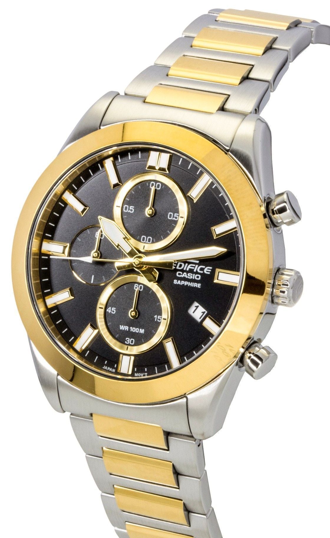 Casio Edifice Analog Chronograph Two Tone Stainless Steel Black Dial Quartz EFB-710SG-1AV 100M Men's Watch