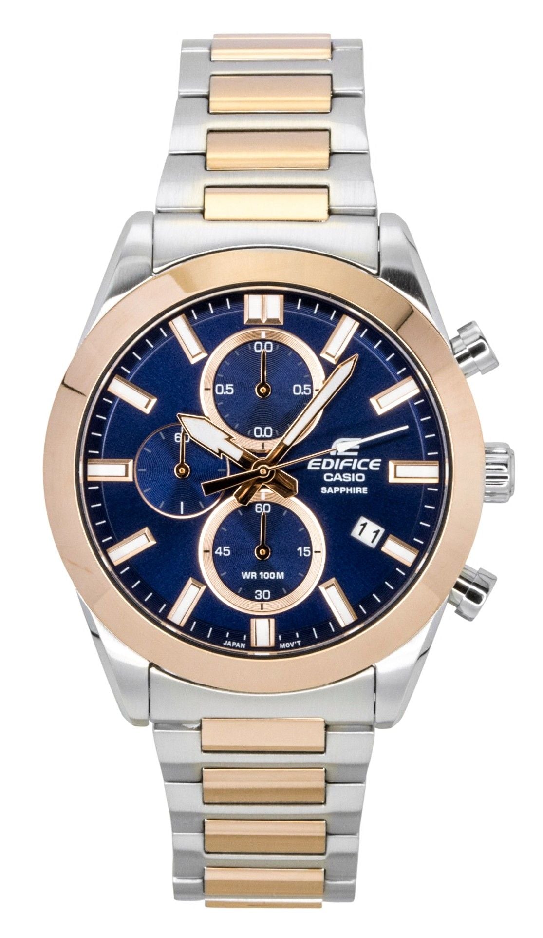 Casio Edifice Analog Chronograph Two Tone Stainless Steel Blue Dial Quartz EFB-710SG-2AV 100M Men's Watch