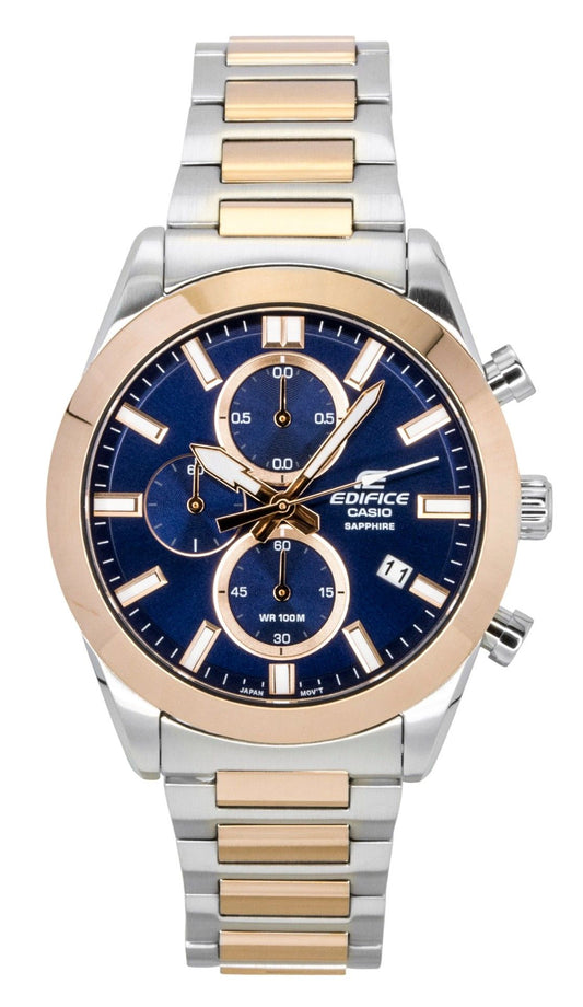 Casio Edifice Analog Chronograph Two Tone Stainless Steel Blue Dial Quartz EFB-710SG-2AV 100M Men's Watch